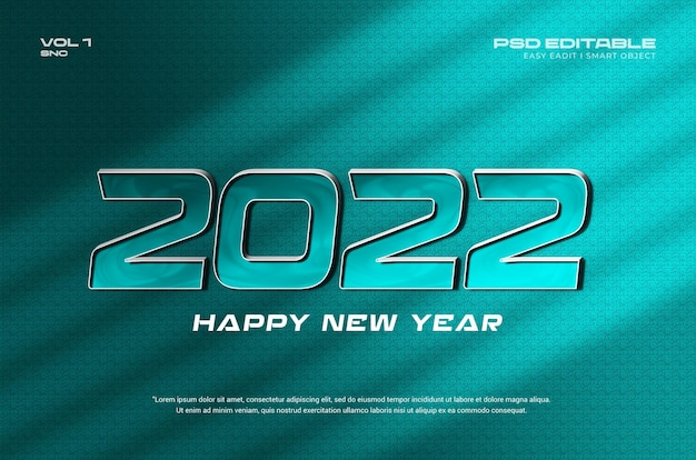 Modello di effetto testo 3d di felice anno nuovo 2022
