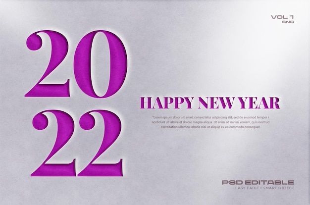 Modello di effetto testo 3d di felice anno nuovo 2022