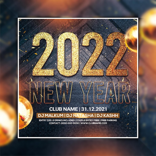 PSD 2022 new year party flyer template