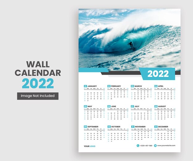 2022 дизайн настенного календаря на одной странице