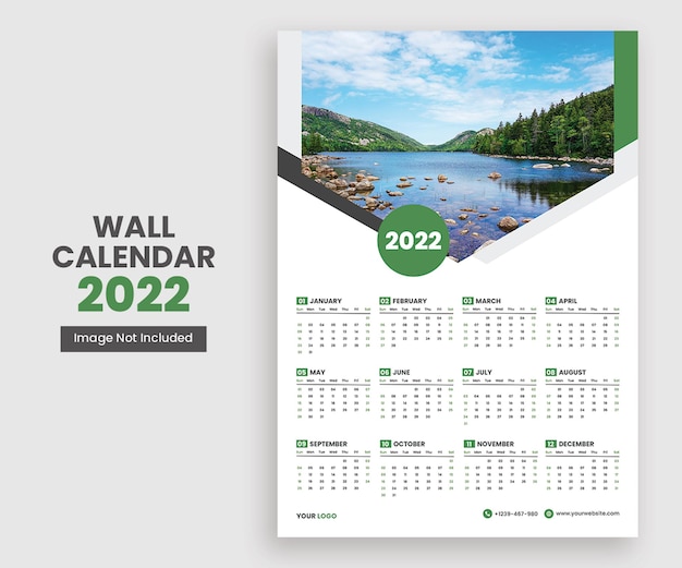 2022년 벽걸이 달력 디자인 단일 페이지