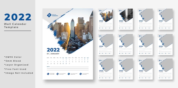 PSD Дизайн шаблона настенного календаря 2022 года