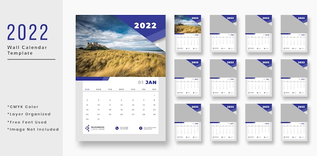 2022 wandkalender sjabloonontwerp