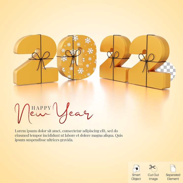 PSD 2022 yellow gift box for new year banner