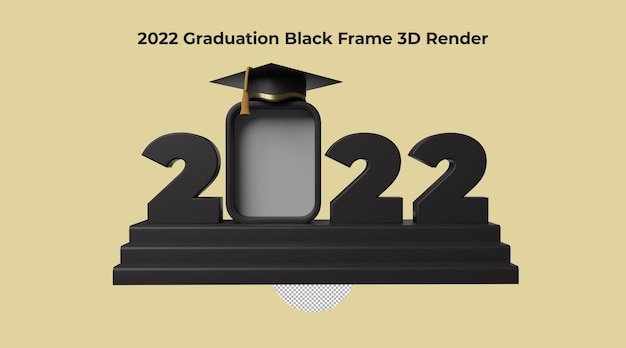 PSD 2022 złota graduation hat frame render 3d