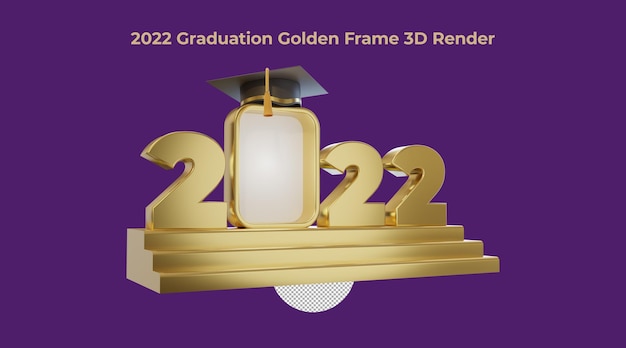 PSD 2022 złota graduation hat frame render 3d