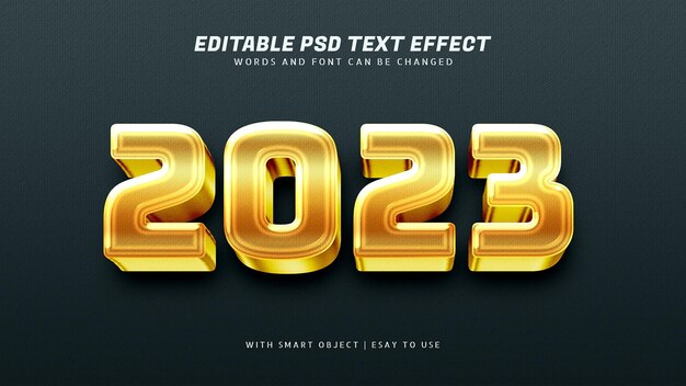 2023 редактируемый 3d золотой текстовый эффект