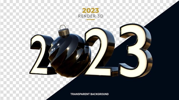 PSD 2023 3d met kerstbal geeft glanzende zwarte textuur het gelukkige nieuwe jaar en kerstontwerp