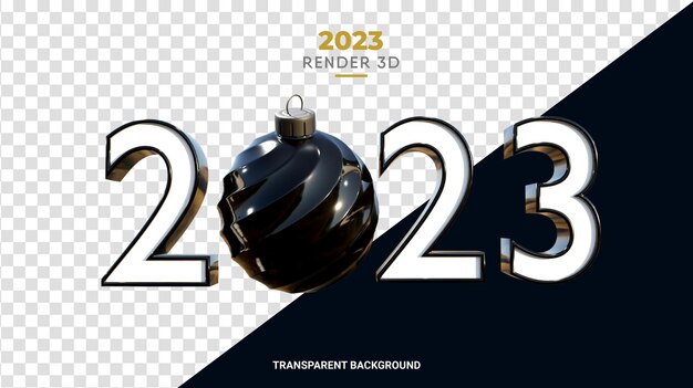 PSD 2023 3d met kerstbal geeft glanzende zwarte textuur het gelukkige nieuwe jaar en kerstontwerp