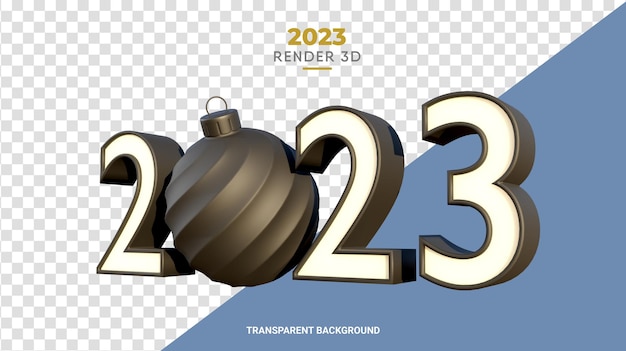 2023 3d con palla di natale rende la texture nera opaca il felice anno nuovo e il design natalizio