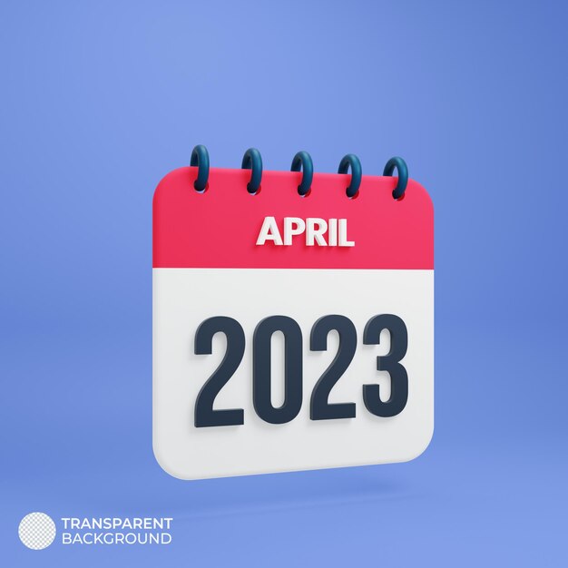 PSD calendario di aprile 2023 reso illustrazione 3d