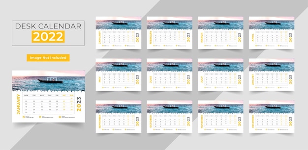 2023 desk calendar template yellow