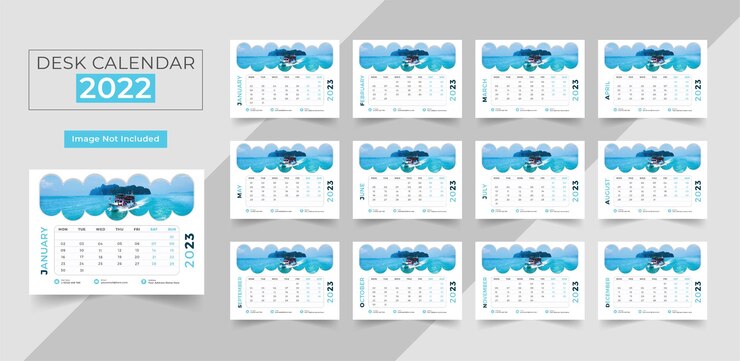 PSD 2023 desk calendar week start on monday with color that use for vertical digital and printable