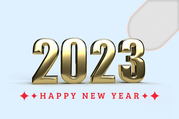 PSD 透明な背景に 2023 年の黄金の装飾の休日。金数字 2023