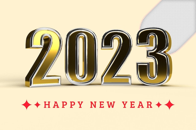 透明な背景に 2023 年の黄金の装飾の休日。金数字 2023