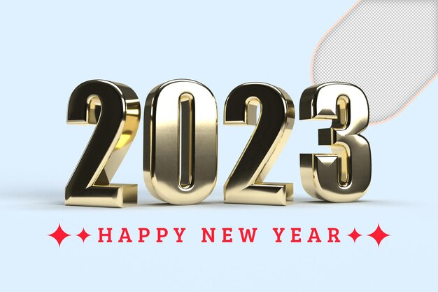 2023 golden decoration holiday on transparent background. Gold numeral 2023