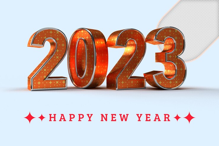 PSD 2023 golden decoration holiday on transparent background. gold numeral 2023