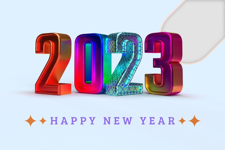 PSD 2023 golden decoration holiday on transparent background