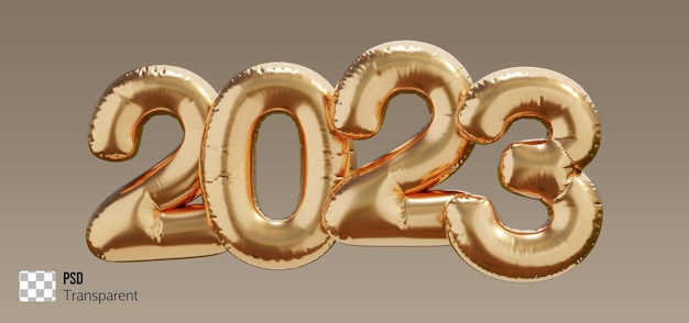 2023 golden helium balloons 3D rendering New Year symbol