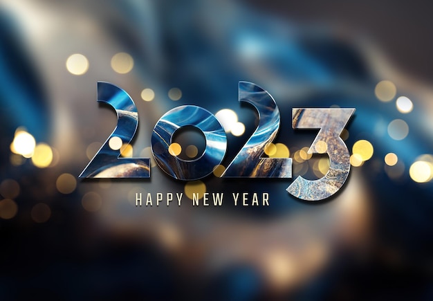 PSD 2023 greeting wishes with blue 3d text effect mockup