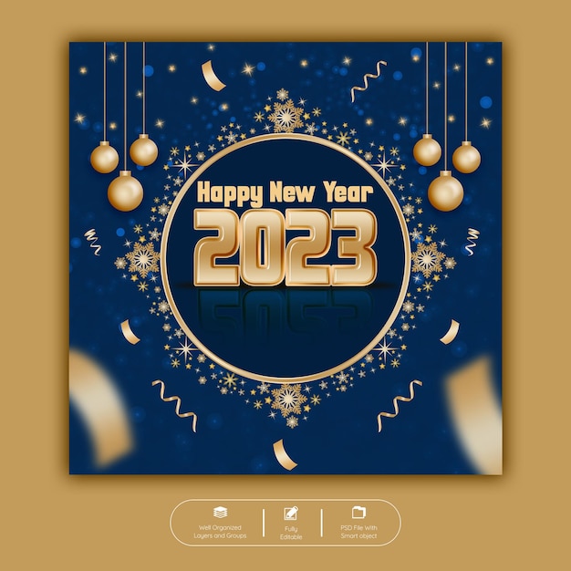 PSD 2023 happy new year background template