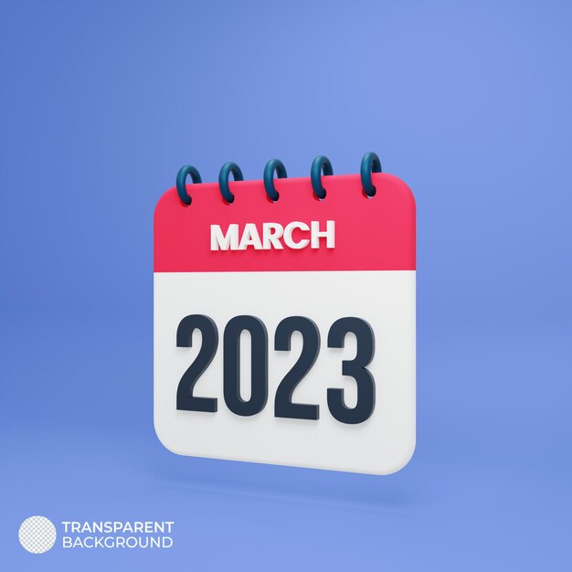 Calendario di marzo 2023 reso illustrazione 3d