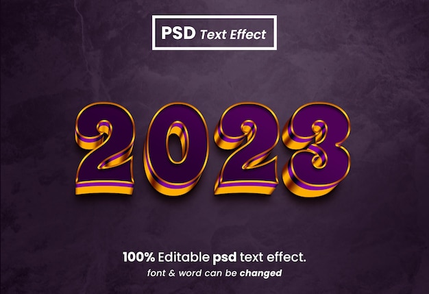 PSD effetto di testo modificabile 3d per il nuovo anno 2023