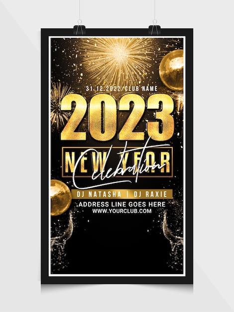 Modello di volantino per la festa del club di celebrazione del nuovo anno 2023