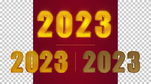 2023 text style with gold numbers. New year decoration.