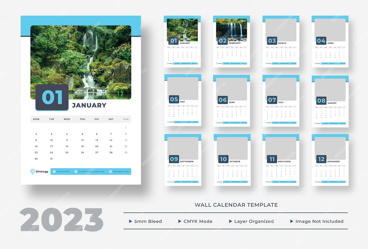 Premium PSD | 2023 wall calendar template design