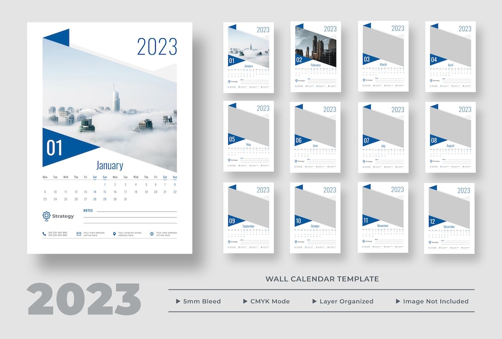 Premium PSD | 2023 wall calendar template design