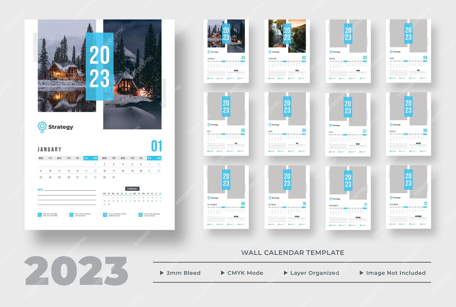 Premium PSD | 2023 wall calendar template design