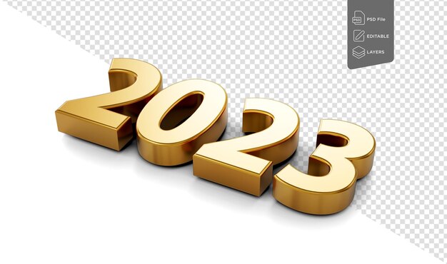 PSD 2023年 黄金の金属のサイン 新年明けましておめでとうございます 3dイラスト