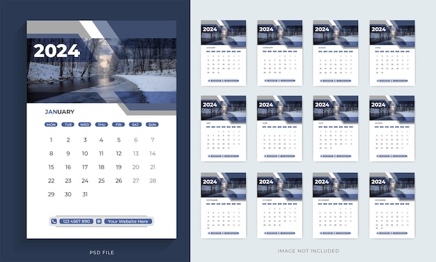 PSD 2024 calendario design template wall e desk calendario