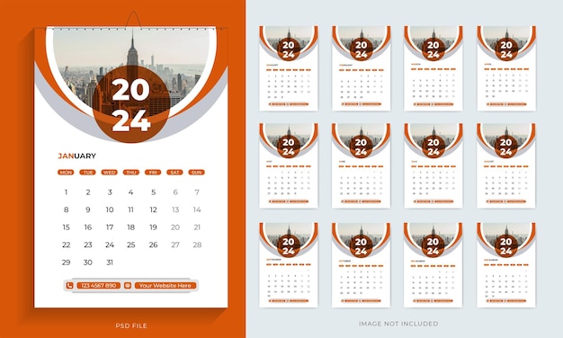 PSD 2024 calendar design template wall and desk calendar