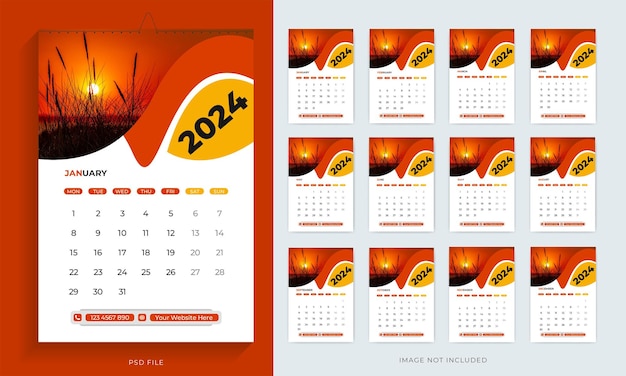 PSD 2024 calendario design template wall e desk calendario