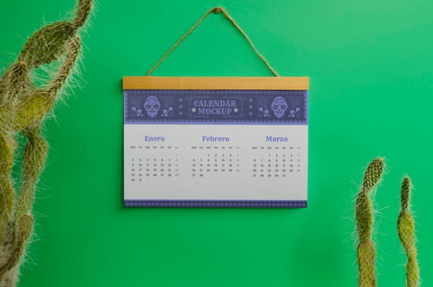 PSD mockup di calendario 2024 con estetica messicana