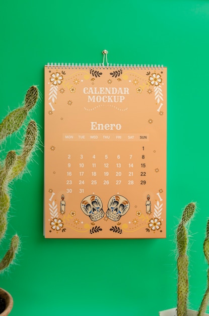 PSD mockup di calendario 2024 con estetica messicana