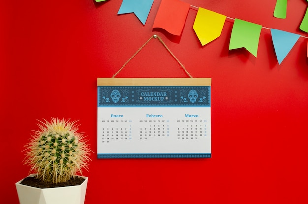 PSD 2024 calendar mockup with mexican aesthetics