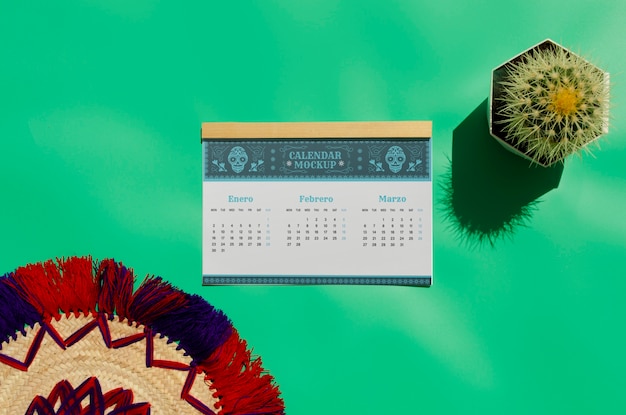 PSD mockup di calendario 2024 con estetica messicana