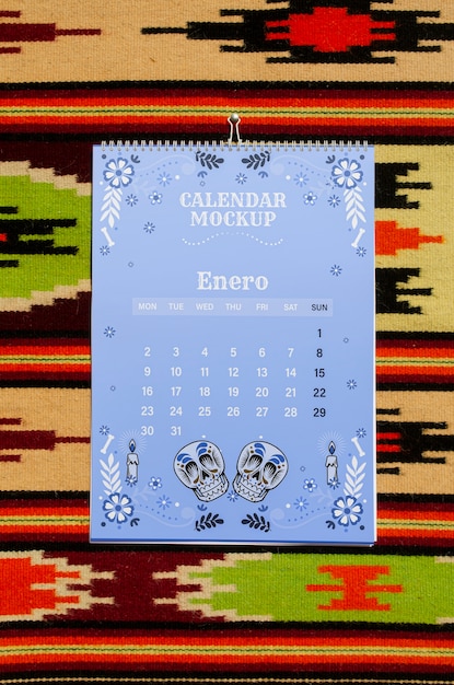 PSD 2024 calendar mockup with mexican aesthetics