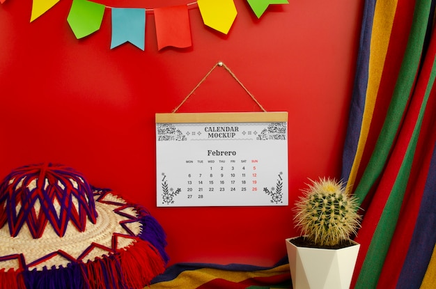 PSD 2024 calendar mockup with mexican aesthetics