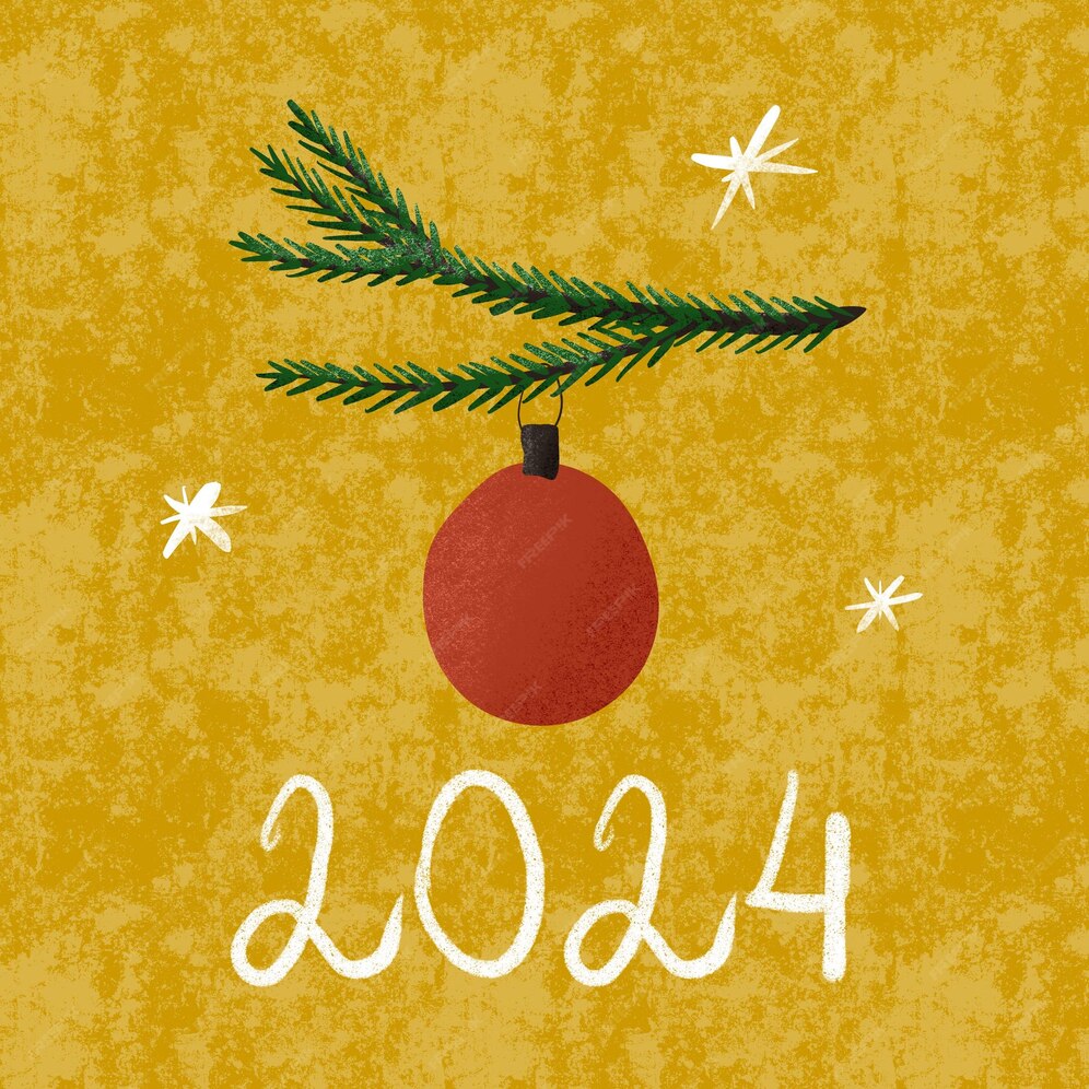 Premium PSD 2024 christmas tree toy 2024 red new year's ball on a fir