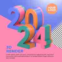 PSD 2024 colorful 3d render greeting card mockup