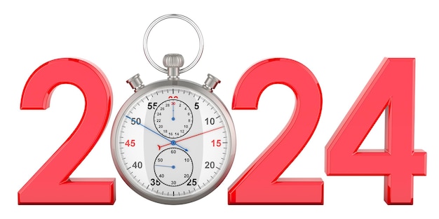 2024 concept with stopwatch 3d rendering isolated on transparent background