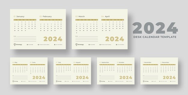 Modello di calendario da tavolo 2024 pianificatore di calendario da tavolo