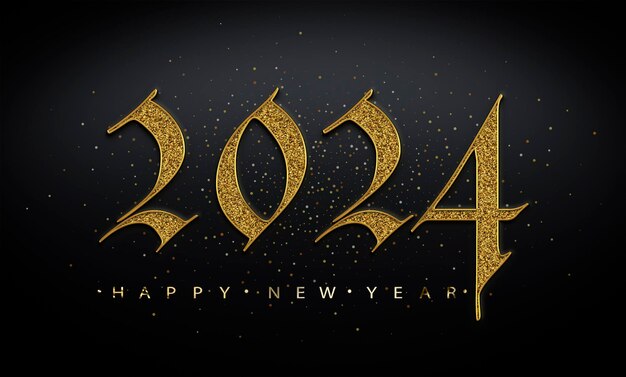 PSD 2024 happy new year gold text effect banner design 3d