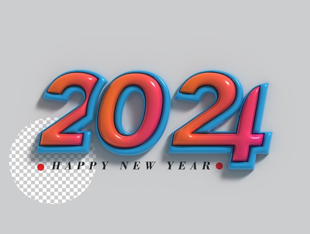PSD 2024 happy new year lettering typographical transparent psd