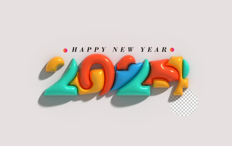PSD 2024 happy new year lettering typographical transparent psd