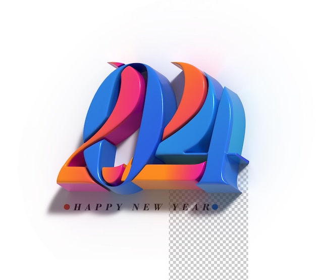 2024 happy new year lettering typographical transparent psd